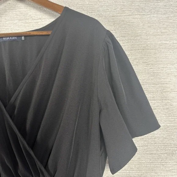 Womens Black Midi Dress 2XL Empire Waist Tiered Flowy Boho Flutter Sleeve V Neck - Picture 3 of 9